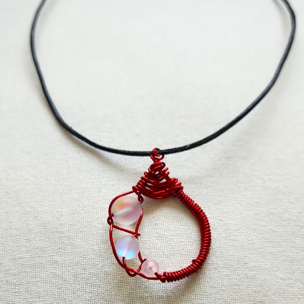 Edgey Red Wire Wrapped Necklace